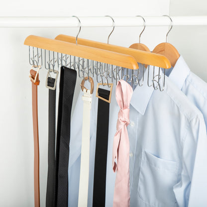 Amazon Basics Wooden Belt Hanger Closet Organizer, Multifunctional, Smooth Finish, Natural, 2-Pack