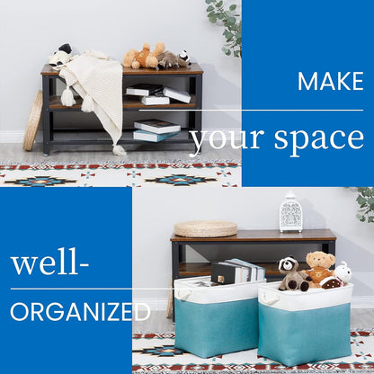Bidtakay Storage Baskets Extra Large 17x12x15 In Teal Blue Nursery Toy Baskets Fabric Long Shelf