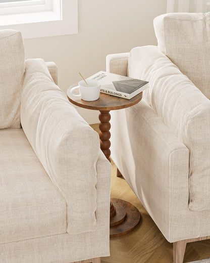 Masupu Round Side Table, Small End Table for Small Spaces, Pedestal Drink Table with Solid Wood Leg