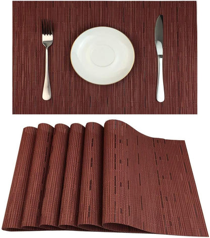 Red-A Placemats Set of 6 for Dining Table Heat-Resistant Washable Place Mats Woven Vinyl Kitchen
