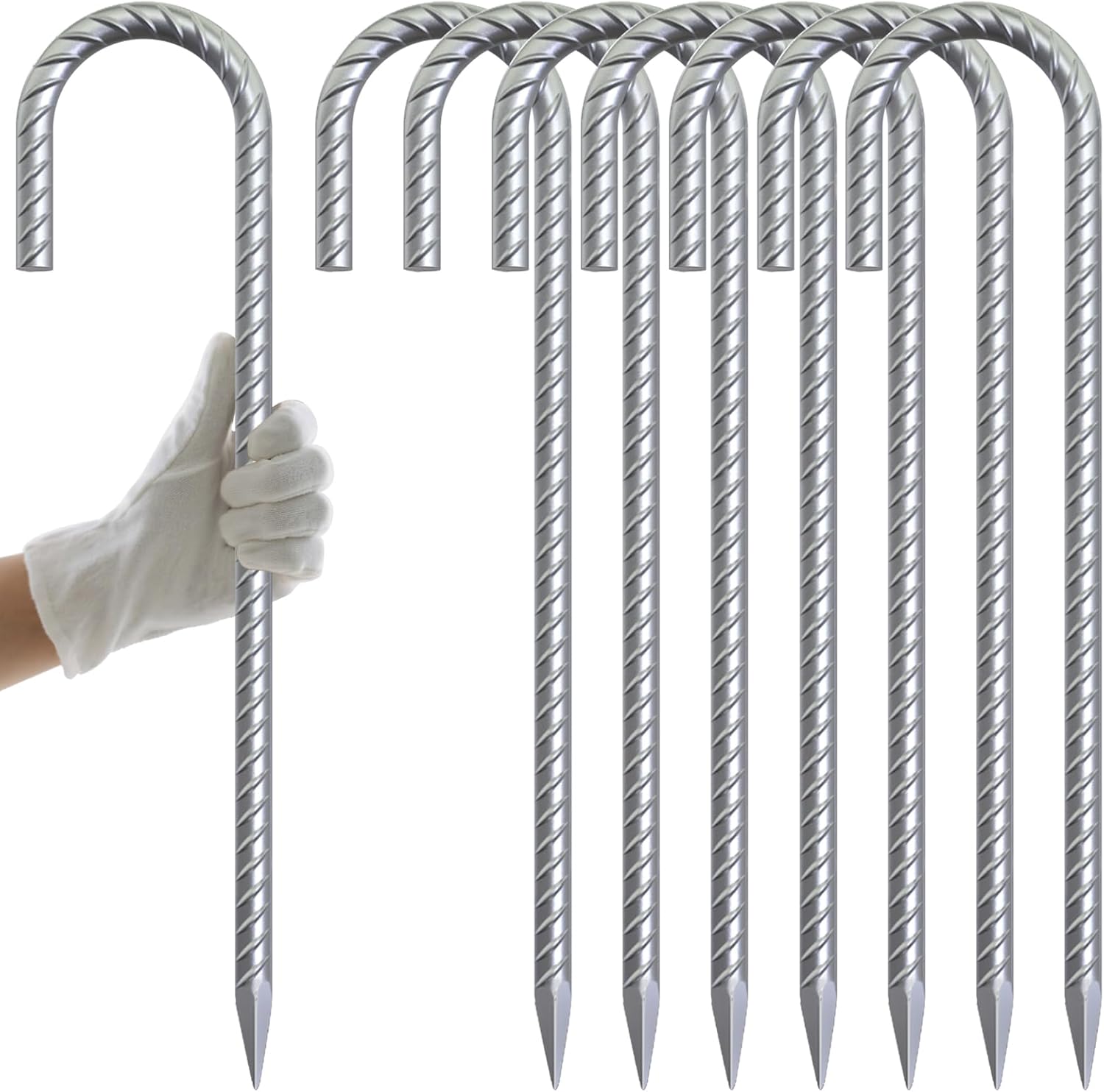 AAGUT 16 Inch Rebar Tent Stakes Heavy Duty 3/8" J Hook Ground Anchors Galvanized Steel Metal Garden