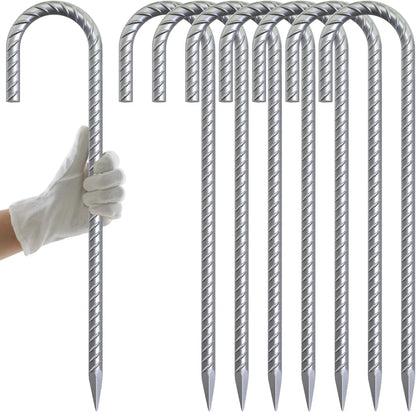AAGUT 16 Inch Rebar Tent Stakes Heavy Duty 3/8" J Hook Ground Anchors Galvanized Steel Metal Garden