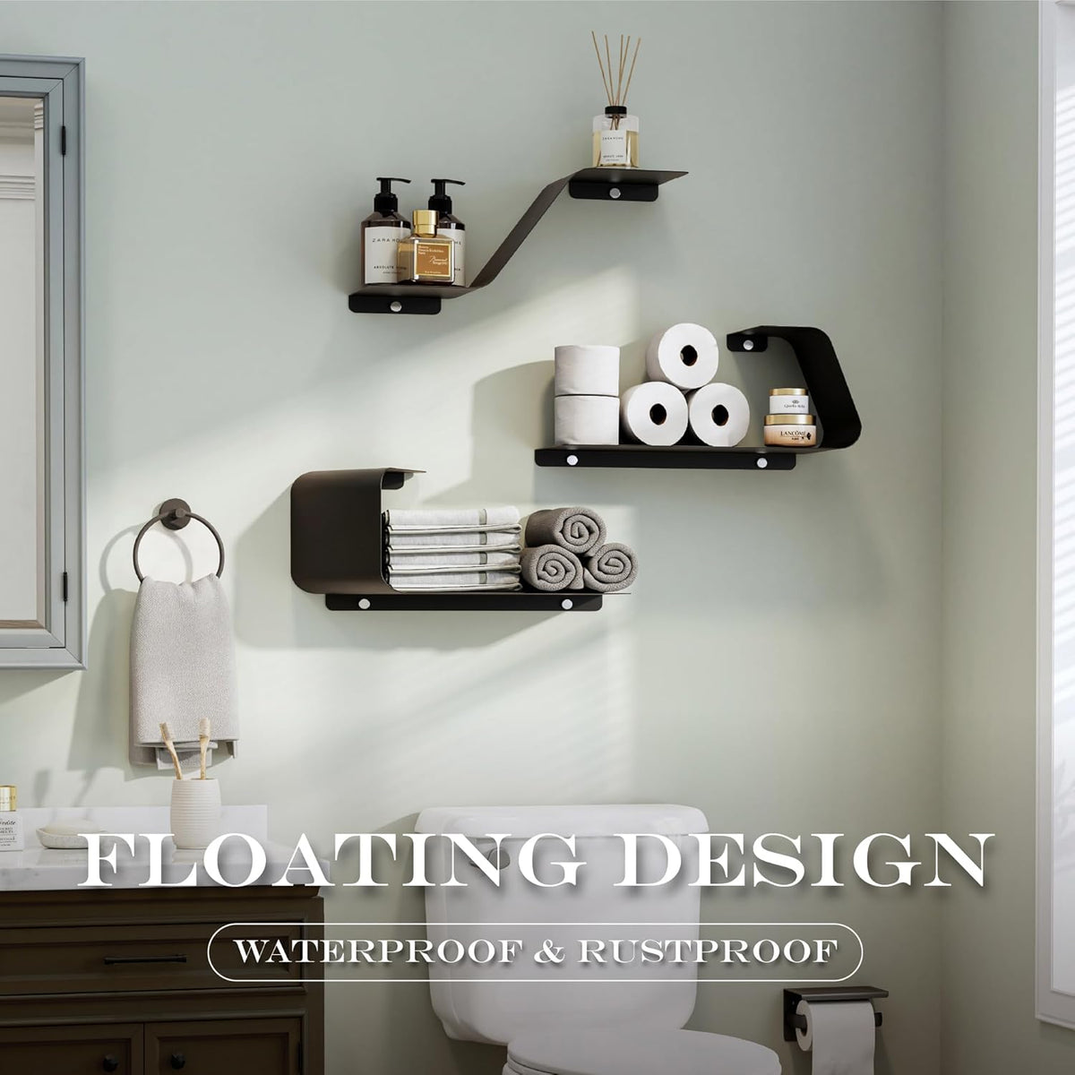 Floating Shelves, Wall Shelf, Set of 3 Wall Mounted Metal Shelves with Unique Design for Wall