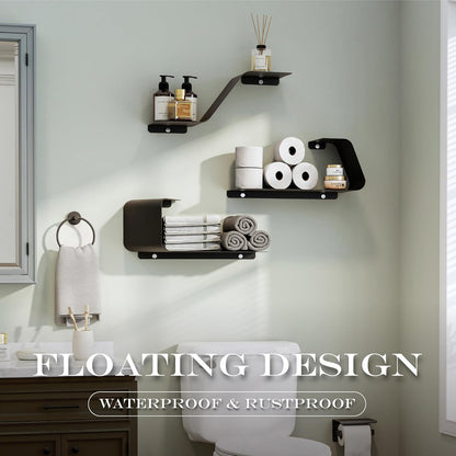 Floating Shelves, Wall Shelf, Set of 3 Wall Mounted Metal Shelves with Unique Design for Wall
