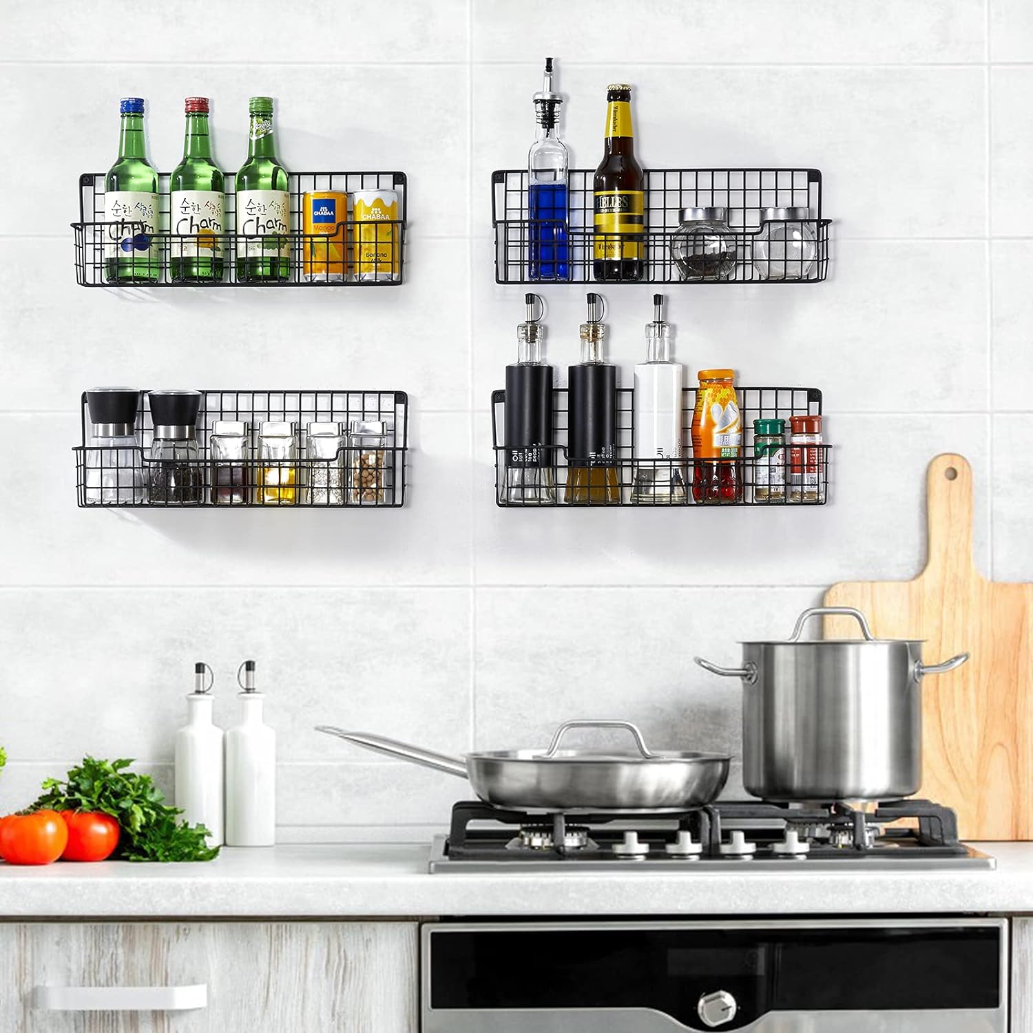 Spice Rack Wall Mount, Spice Organizer for Cabinet & Pantry Door, Set of 4 Hanging Spice Rack