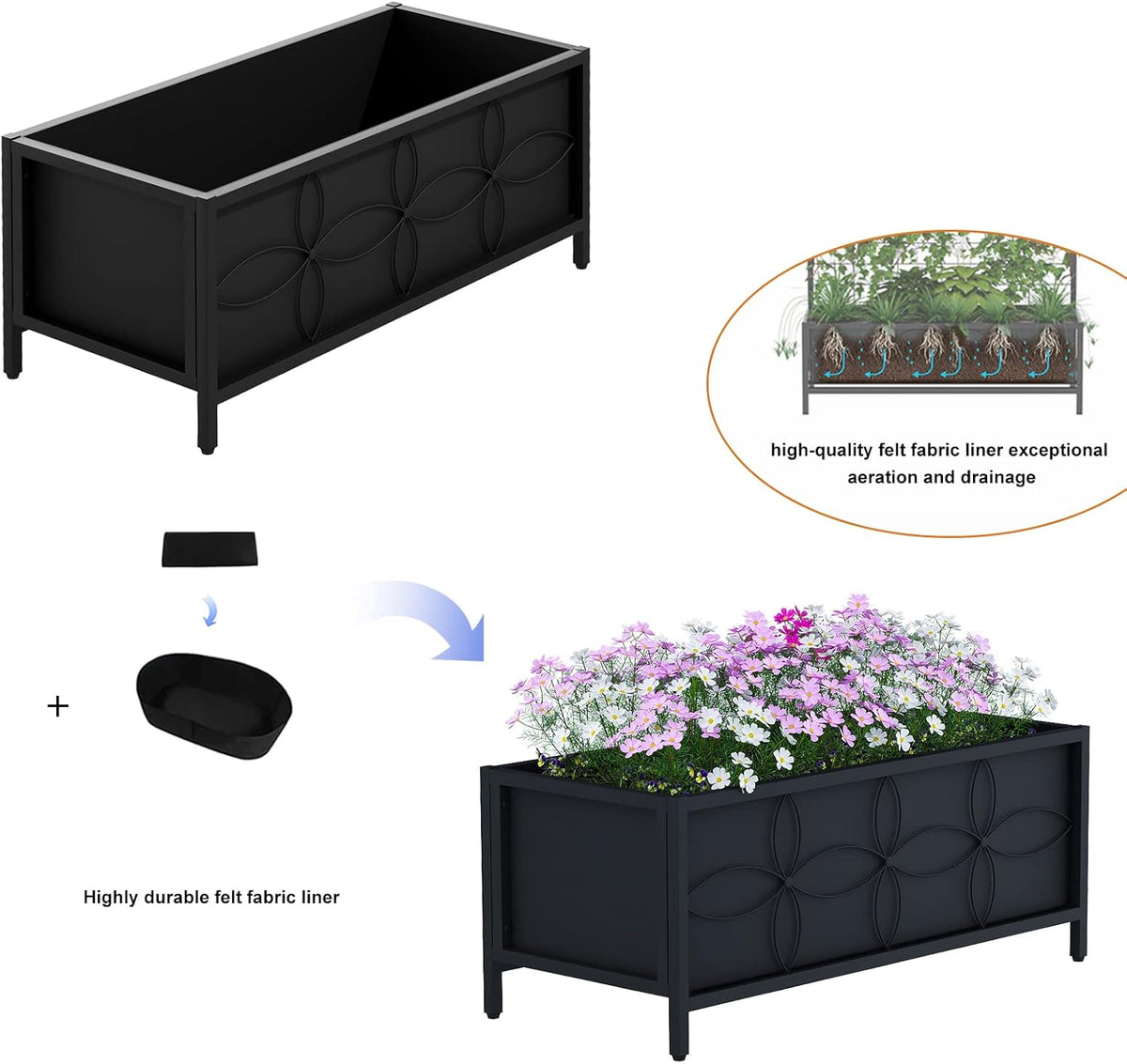 Zhongma Sturdy Raised Garden Bed with Inner Fabric Liners for Vegetables Flower, Planter Box for