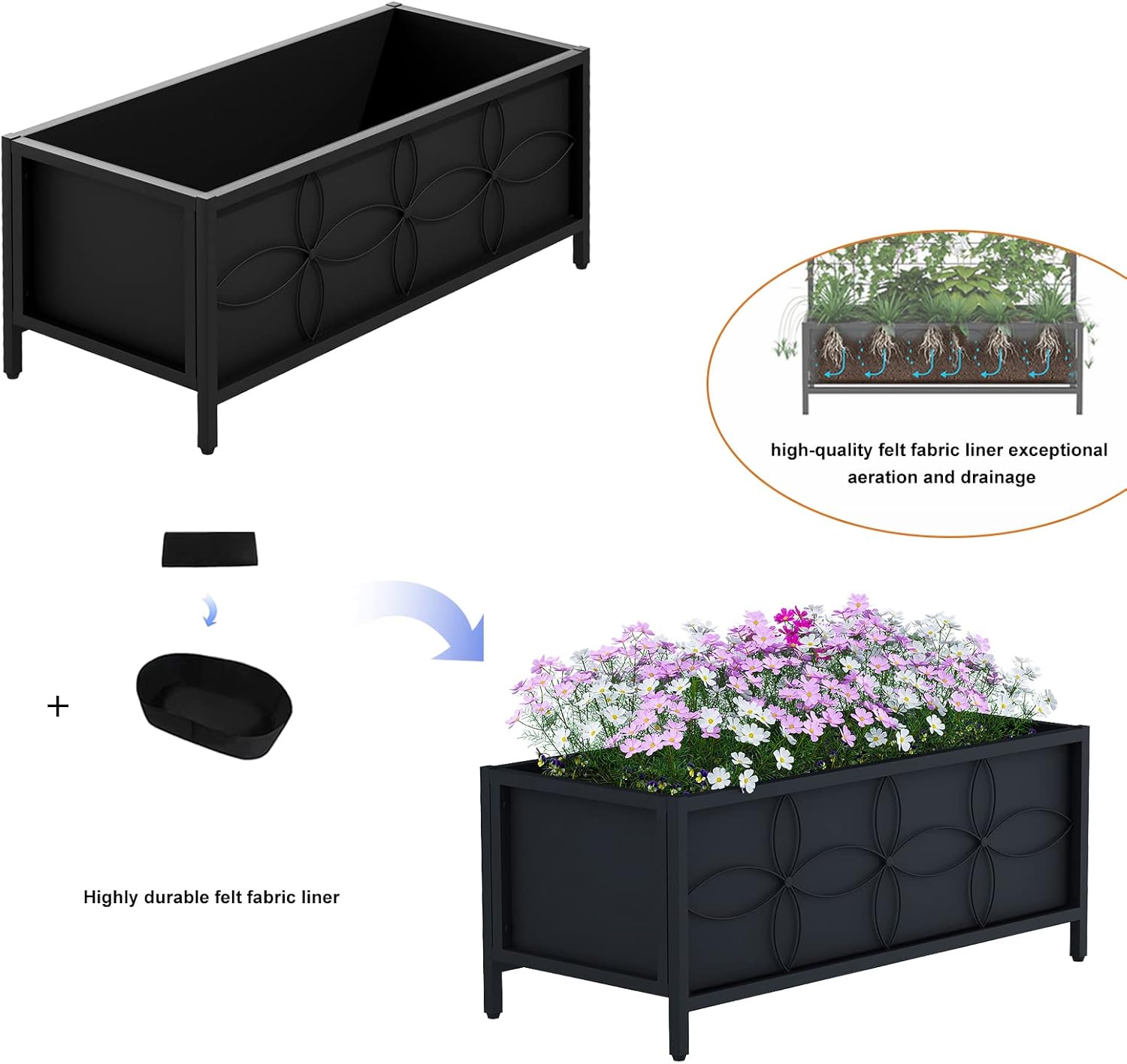 Zhongma Sturdy Raised Garden Bed with Inner Fabric Liners for Vegetables Flower, Planter Box for