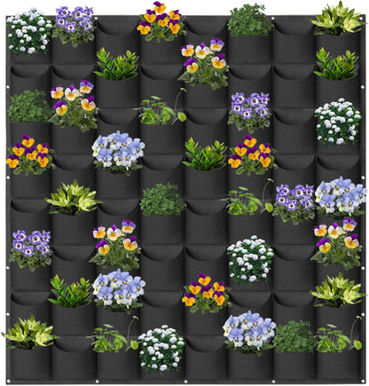 64 Pockets Hanging Planter Bags, Hanging Vertical Wall Mounted Plant Planting Grow Bags, Herb