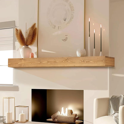 48x8x3 Fireplace Mantel - Handcrafted Hollow Rustic Solid Wood Wall Mounted Floating Shelf with