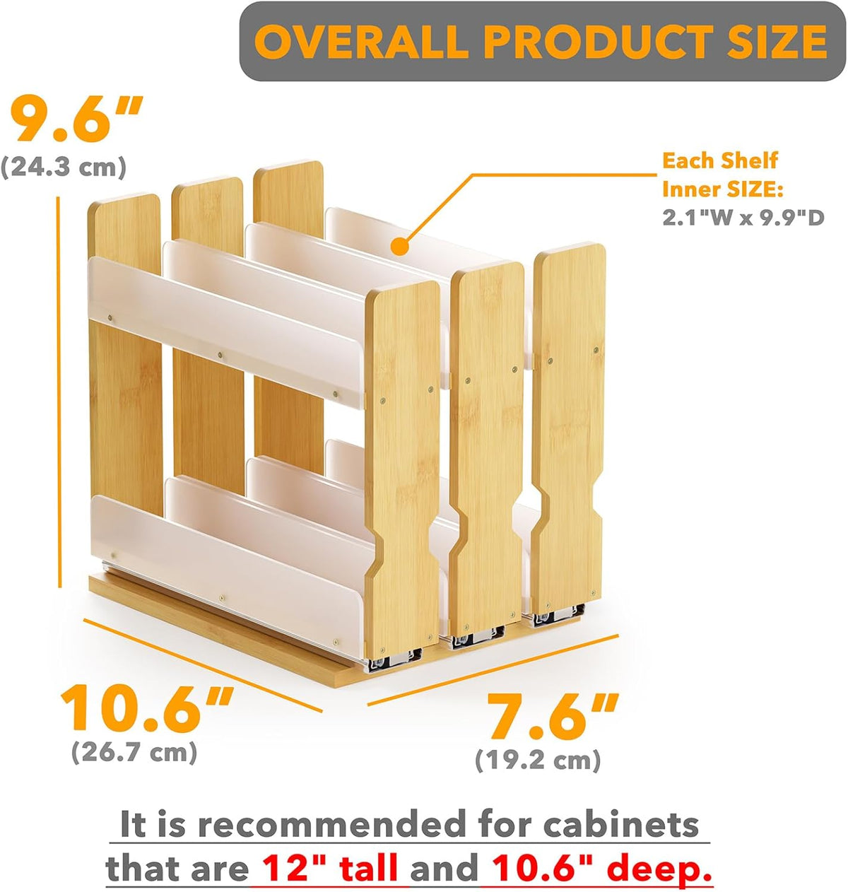 SpaceAid Bamboo Pull Out Spice Rack Organizer for Cabinet, Heavy Duty Slide Out Seasoning Kitchen