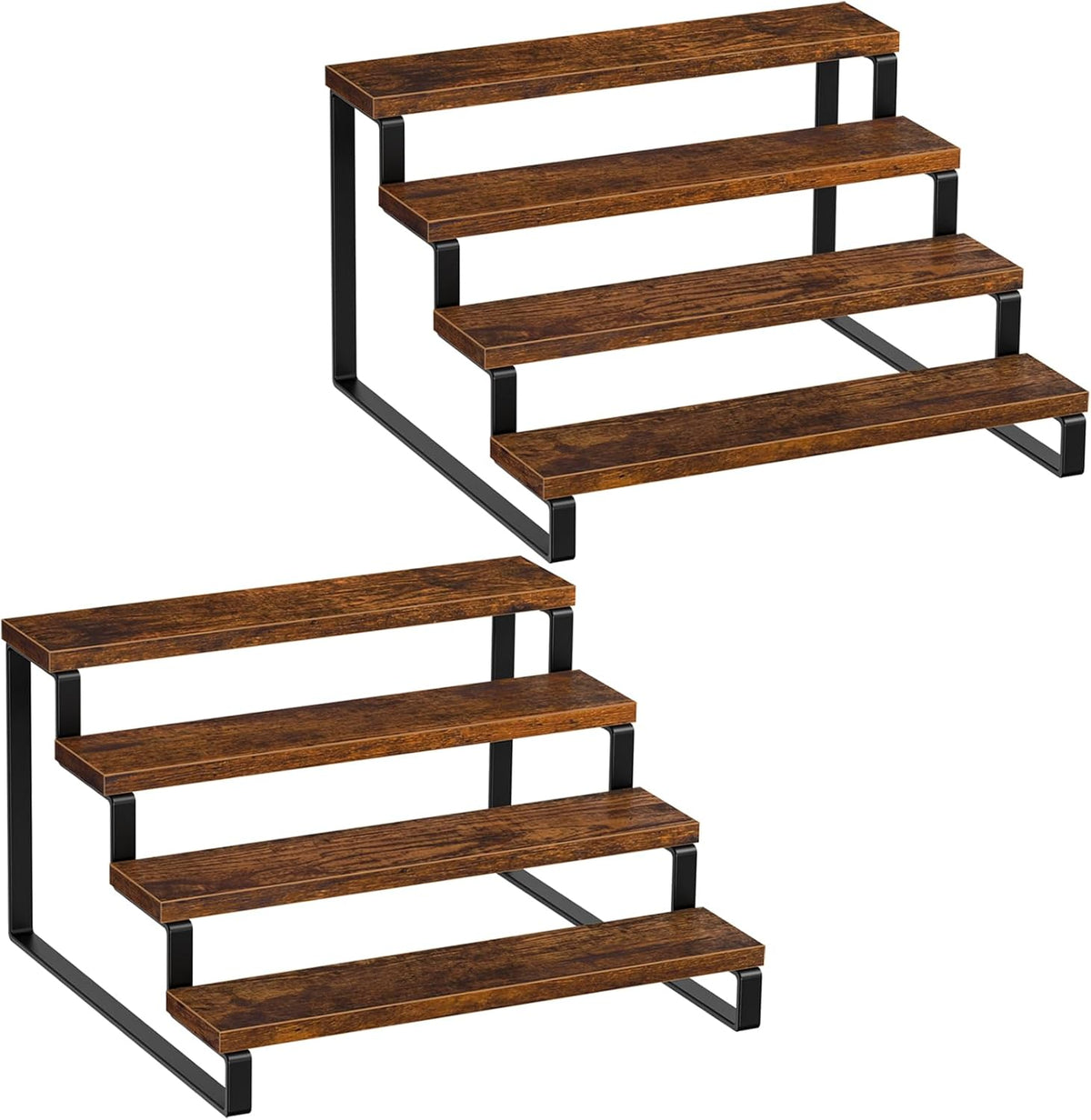 Giikin 4 Tier Spice Rack, Set of 2 Wooden Spice Rack for Countertop, Kitchen Counter Storage