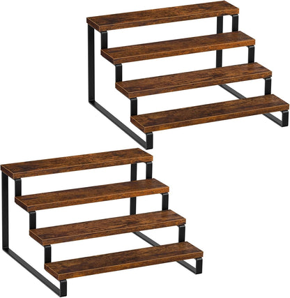 Giikin 4 Tier Spice Rack, Set of 2 Wooden Spice Rack for Countertop, Kitchen Counter Storage