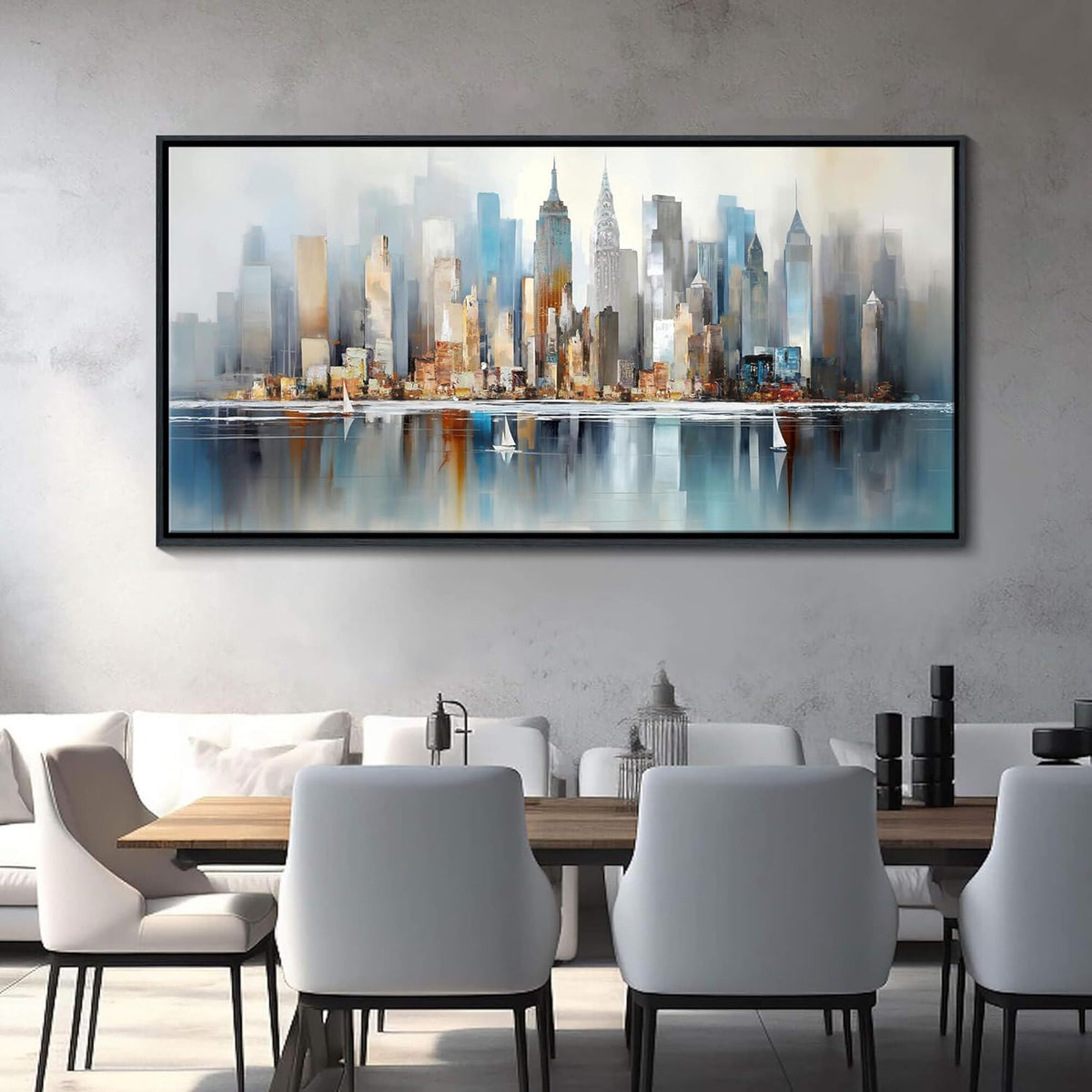 DUNHUANG ART New York City Skyline Abstract Art - Modern Manhattan City View Painting for Home