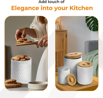 Ceramic Canister Set for Kitchen Countertop & Pantry – 3 Airtight Food Storage Containers for