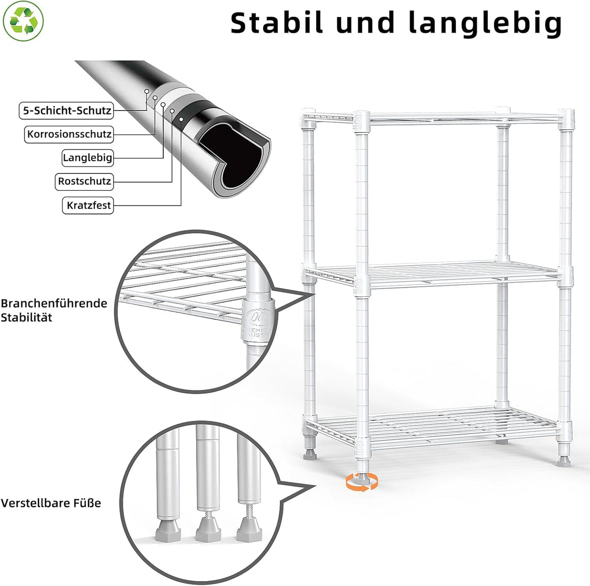 450 lbs Wire Storage Shelving 3-Tier Utility Shelving Unit Steel Organizer Wire Rack for