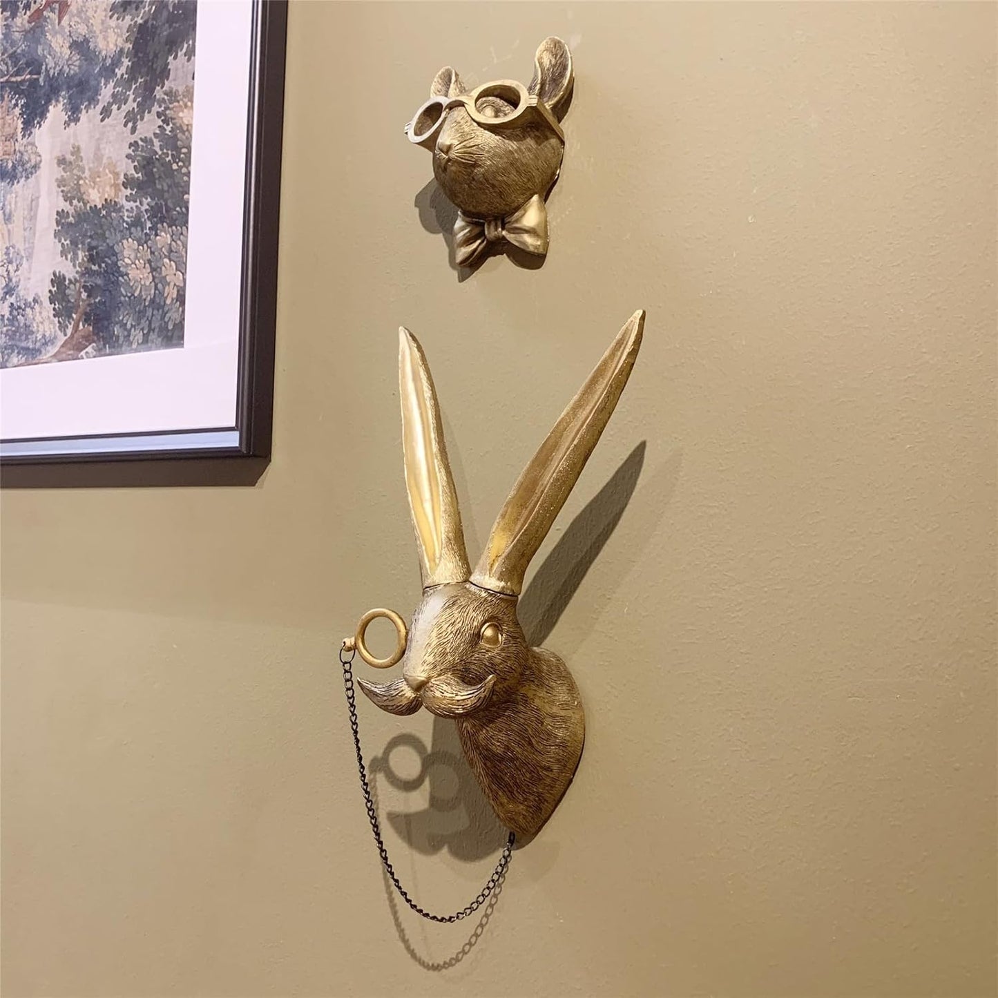 GUASDIE Animal Heads Wall Decor, Faux Deer & Rabbit Heads, Resin Animal Wall Hanging Decoration for