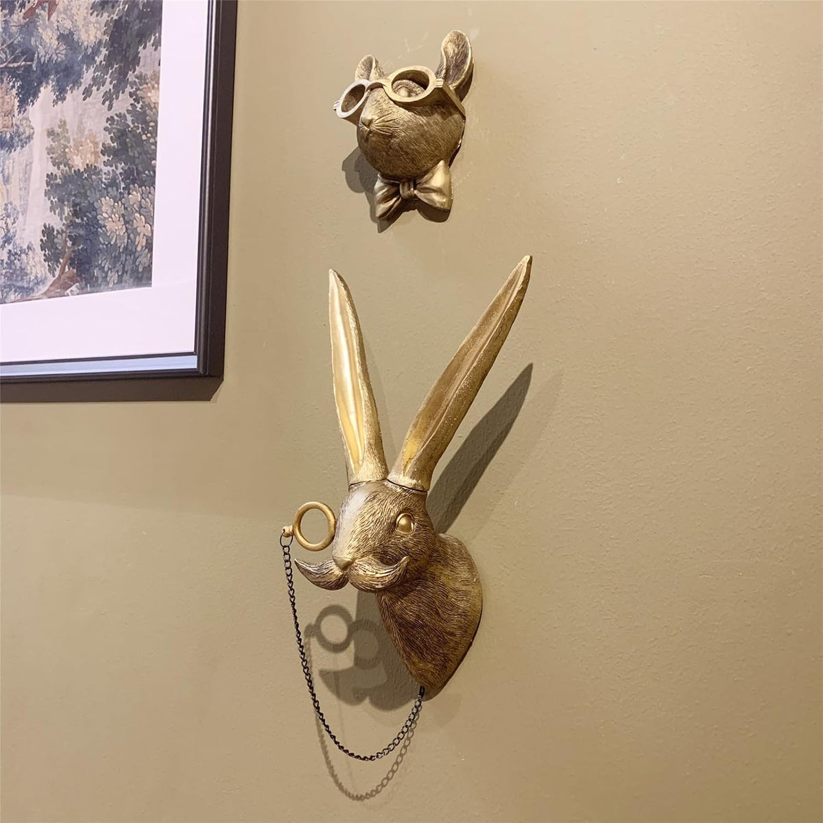 GUASDIE Animal Heads Wall Decor, Faux Deer & Rabbit Heads, Resin Animal Wall Hanging Decoration for