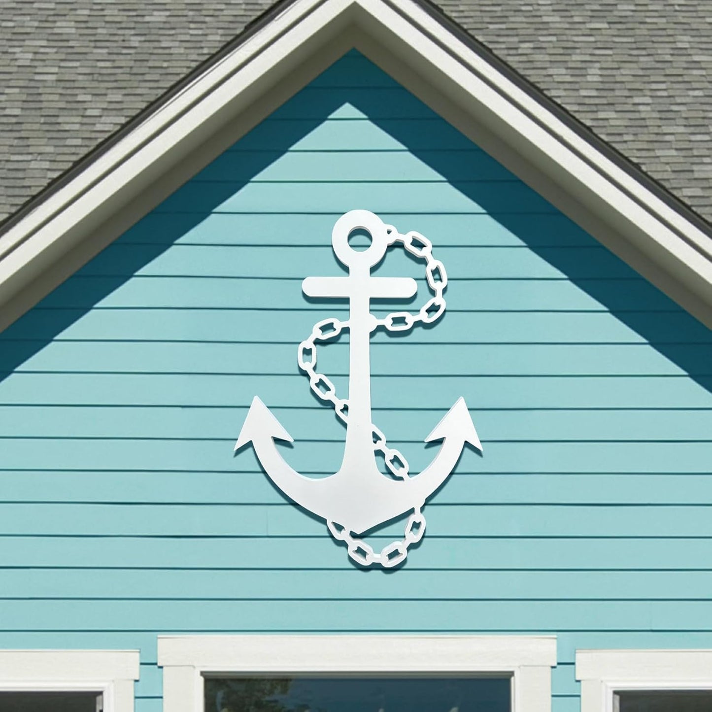 Outdoor Anchor Wall Decor, Nautical Beach House Sign, Weatherproof PVC Anchor with Chain, Ocean