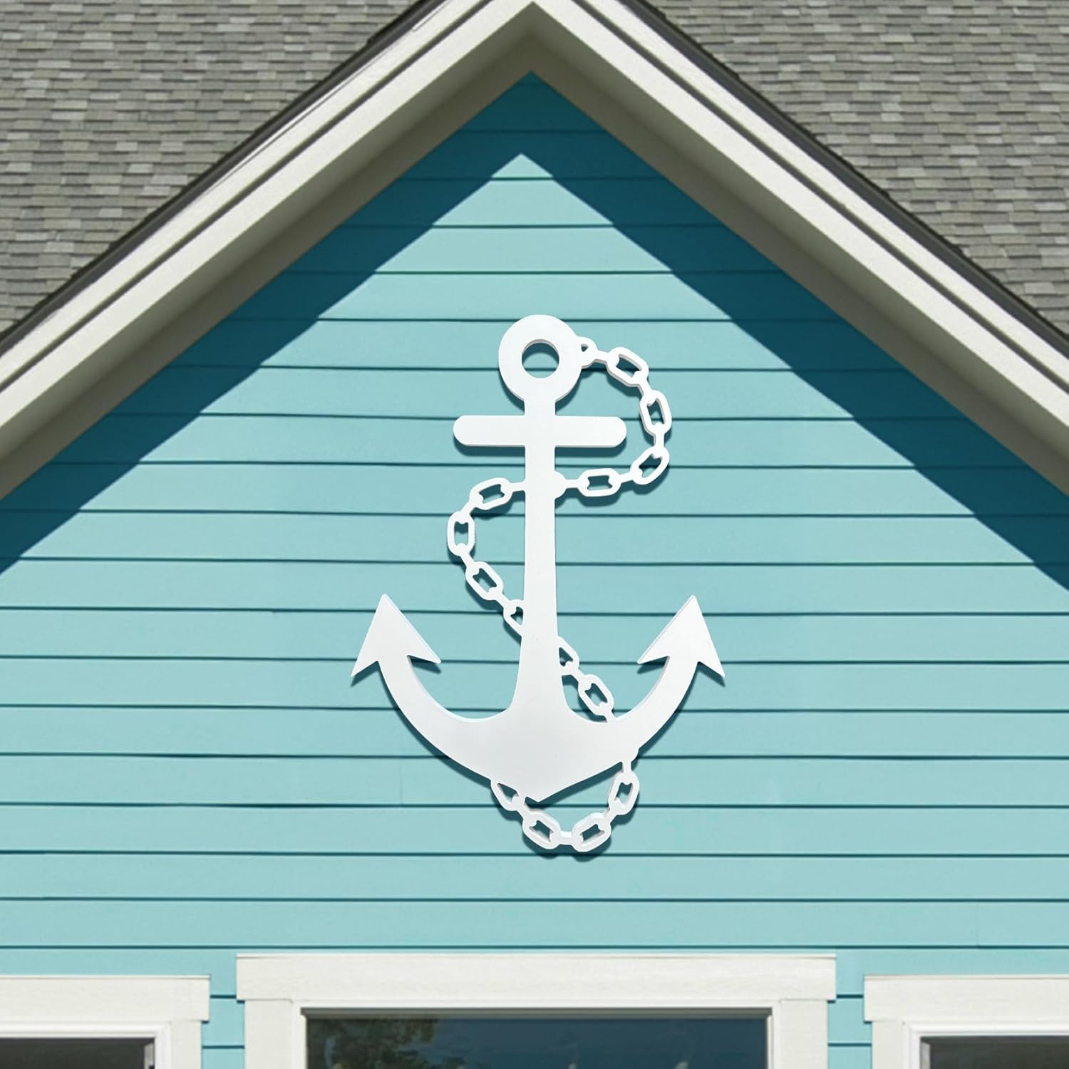 Outdoor Anchor Wall Decor, Nautical Beach House Sign, Weatherproof PVC Anchor with Chain, Ocean