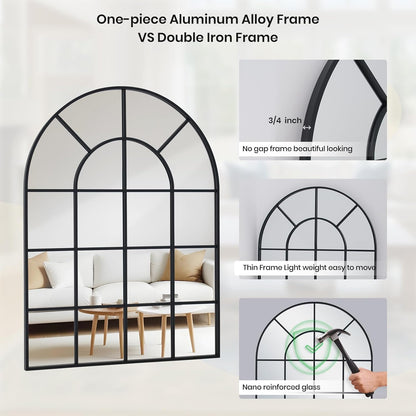 Arched Windowpane Wall Mirror 30"x40" Black Wall Mounted Art Pane Mirror Farmhouse Decorative