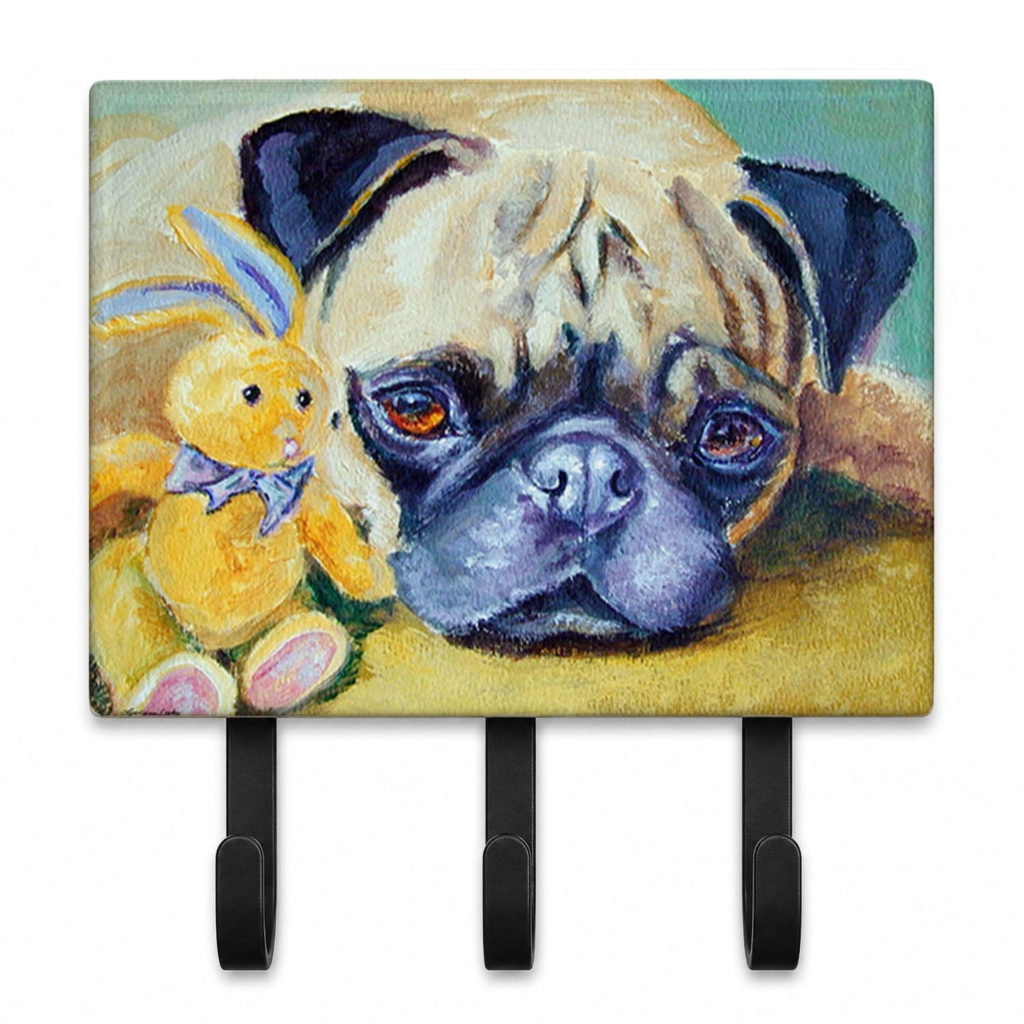 Caroline's Treasures 7423TH68 Pug Bunny Rabbit Leash or Key Holder, Wall Hooks, Key Hooks Holder