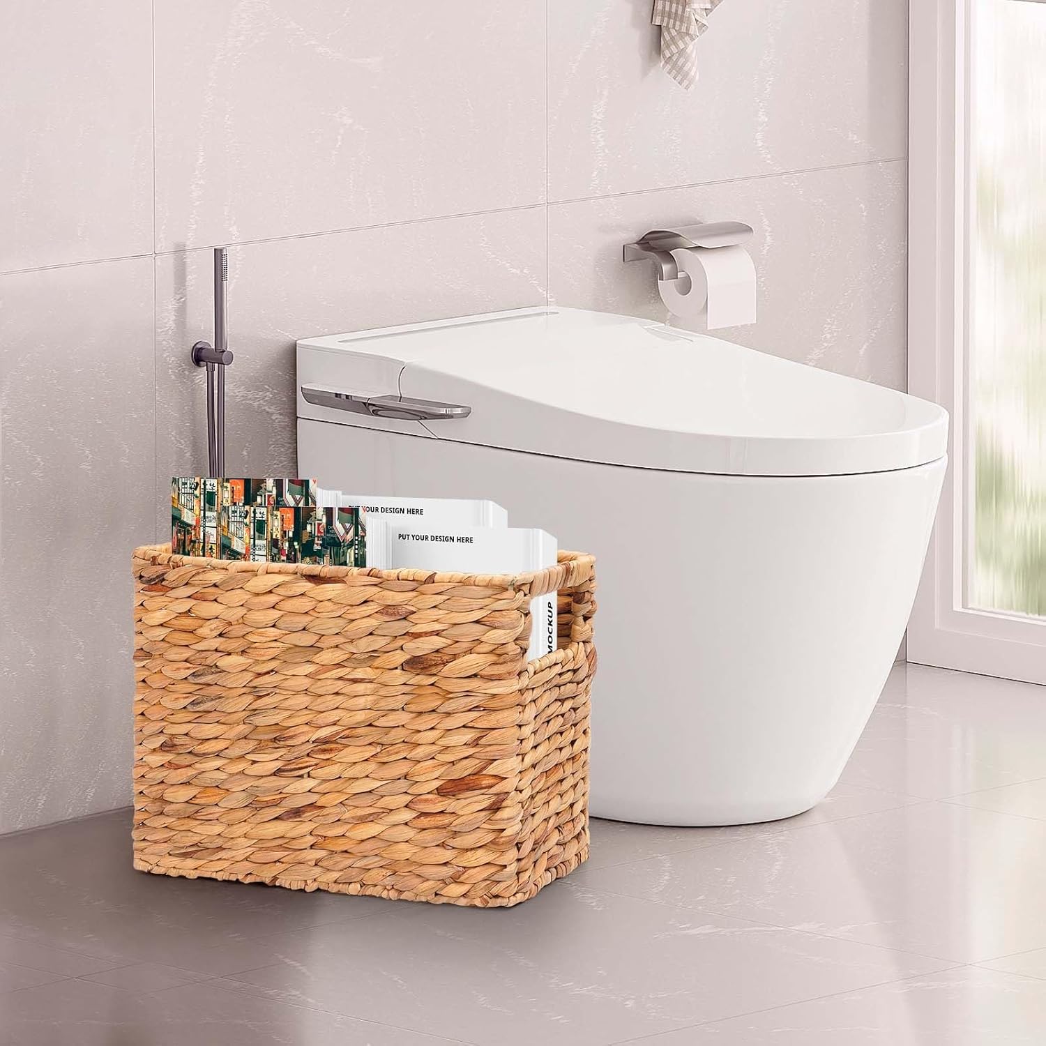 Magazines Holder Basket - Wicker Magazine Basket, Handwoven Magazine Holders for Bathroom,Home