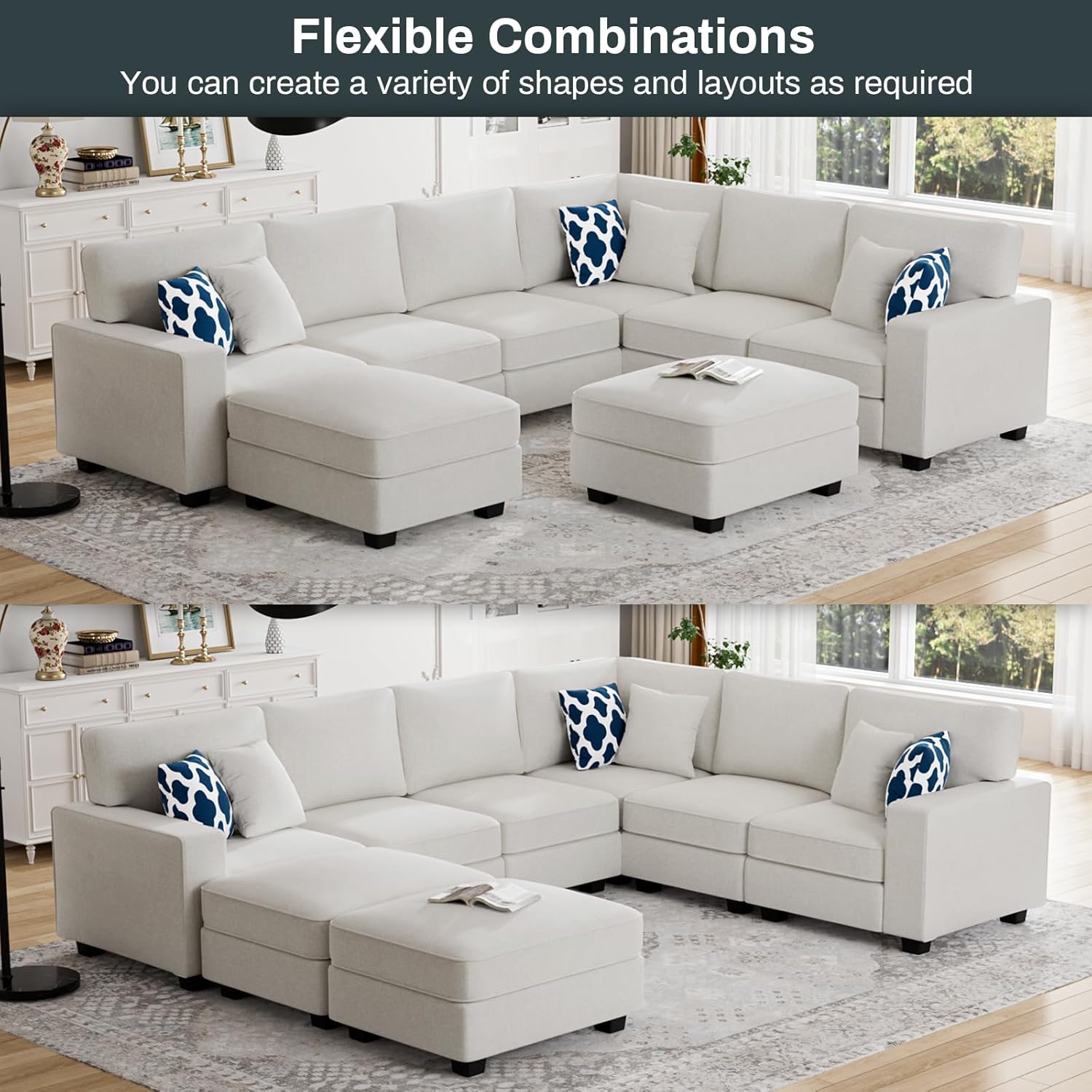L Lengend Vansen Modular Sectional Sofa U Shaped Couch with Ottoman Modern Reversible Corner