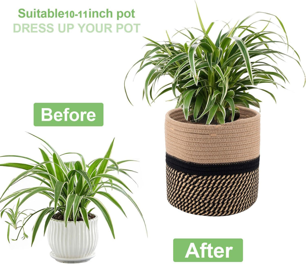 Woven Cotton Rope Plant Basket for 11" Flower Pot Floor Indoor Planters,Storage Organizer Basket