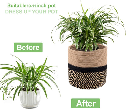 Woven Cotton Rope Plant Basket for 11" Flower Pot Floor Indoor Planters,Storage Organizer Basket