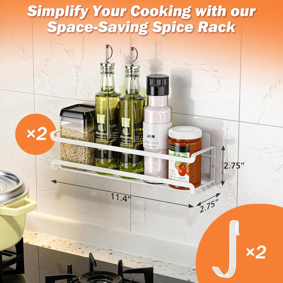 Spice Rack wall mounted 2 Pack, Space-Saving Spice Organizer for Spice Jars and Seasonings,Screw or