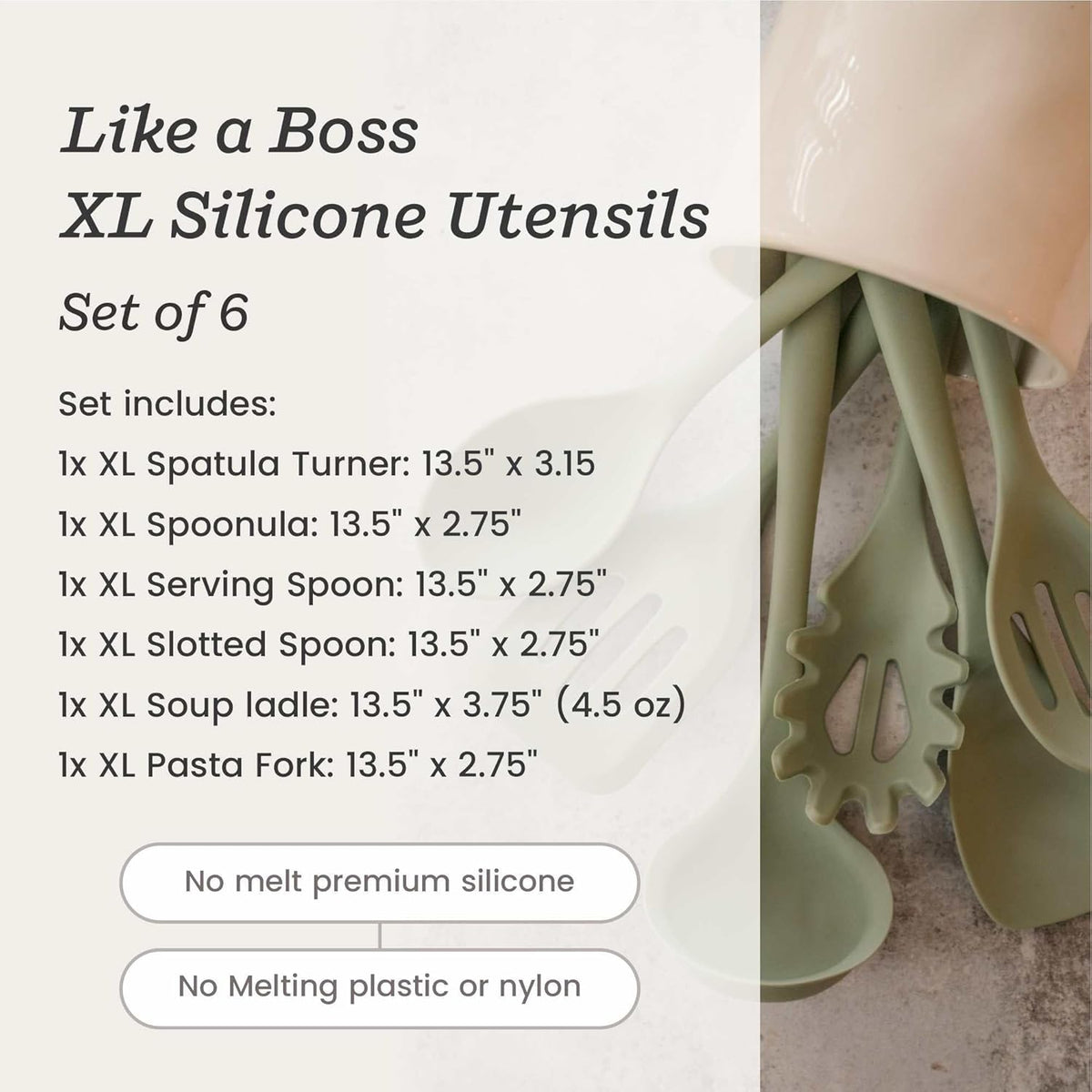 Starpack 'Like a Boss' XL Premium Silicone Cooking Utensils Set (6 Pcs) - Heat Resistant Kitchen