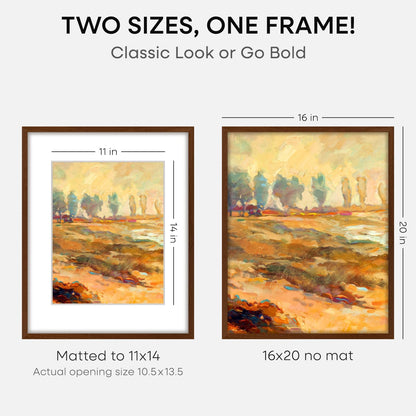 Homeforia 16x20 Picture Walnut Frame, High End Dark Oak 16x20 Wooden Brown Frames with Mat 11x14