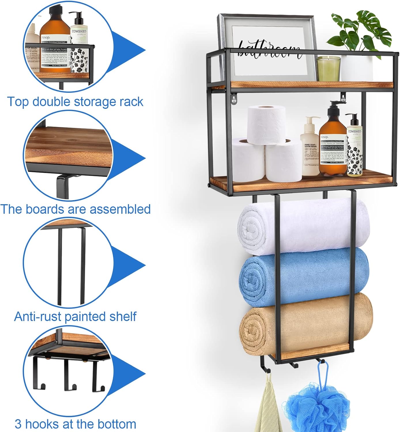 Towel Rack Wall Mounted - Space-Saving Design for Small Bathrooms - Versatile Organizer for Towels