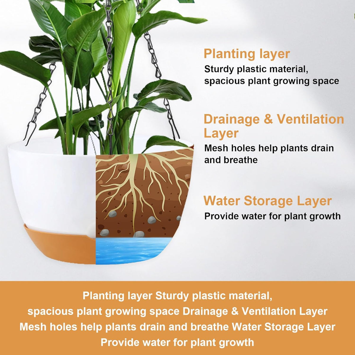 4 Pack Hanging Planter for Plants Indoor,8 Inch Plant Pot Outdoor Plastic Hanging Baskets with