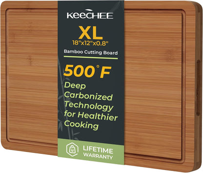 Extra Large Bamboo Cutting Board for Kitchen - 18 Inch Wood XL Cutting Boards with Juice Groove and