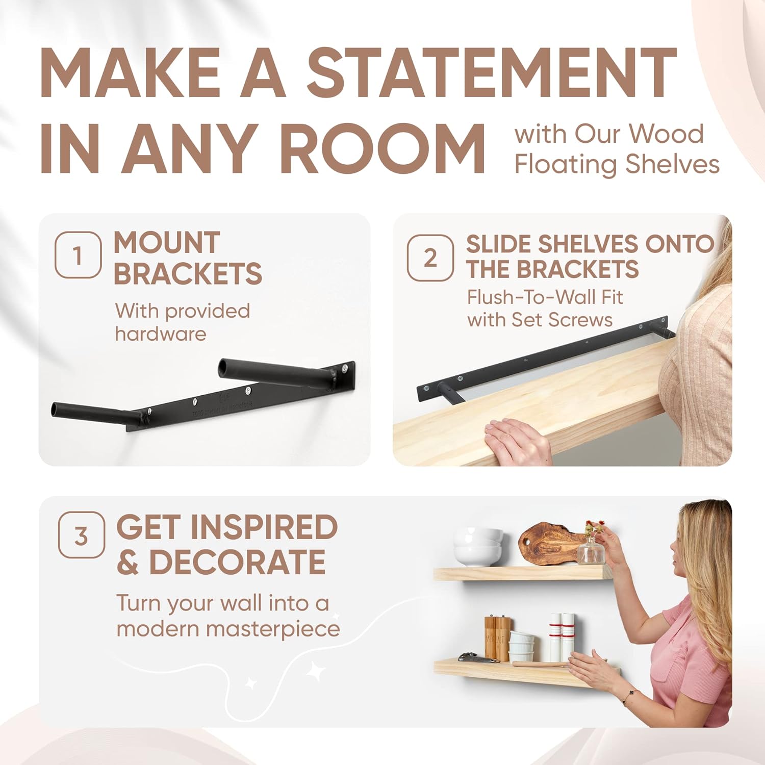 Homeforia 24 inch Natural Floating Shelf, High End Solid Real Wood 24inch Small Floating Shelves