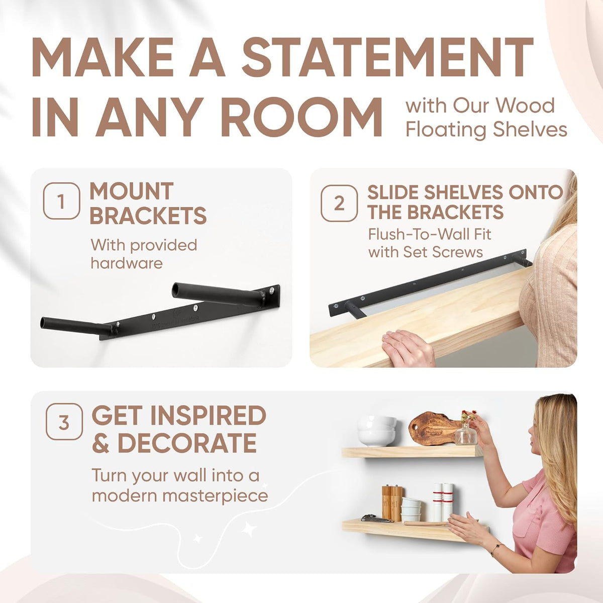 Homeforia 24 inch Natural Floating Shelf, High End Solid Real Wood 24inch Small Floating Shelves