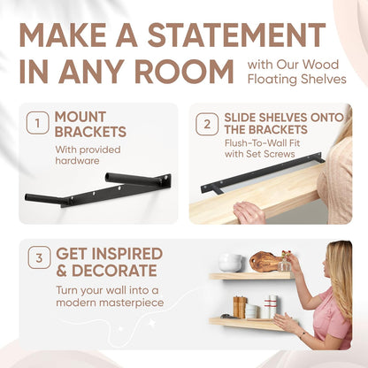 Homeforia 24 inch Natural Floating Shelf, High End Solid Real Wood 24inch Small Floating Shelves