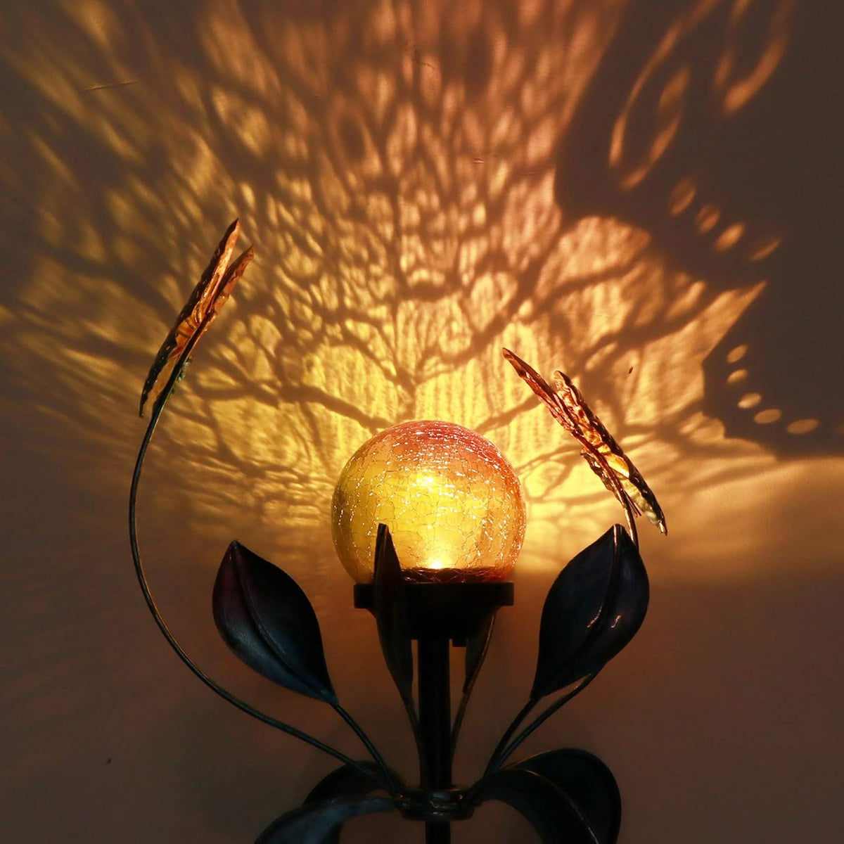 VCUTEKA Solar Lights Outdoor Metal Garden Stake Waterproof Crackle Glass Globe Garden Decor