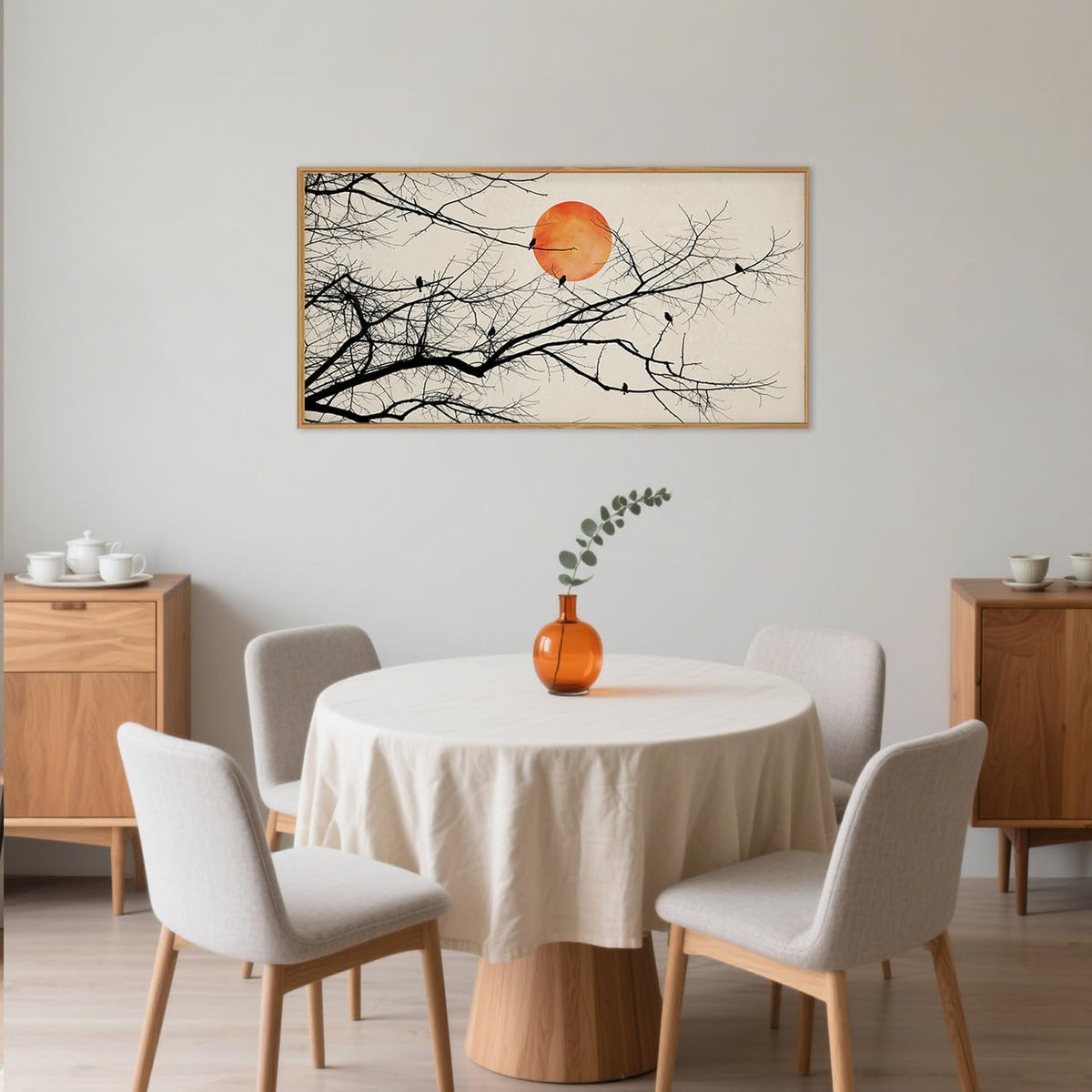Celestdeco Large Vintage Tree Branch Framed Canvas Wall Art Set, Retro Tree Drawing Wall Decor