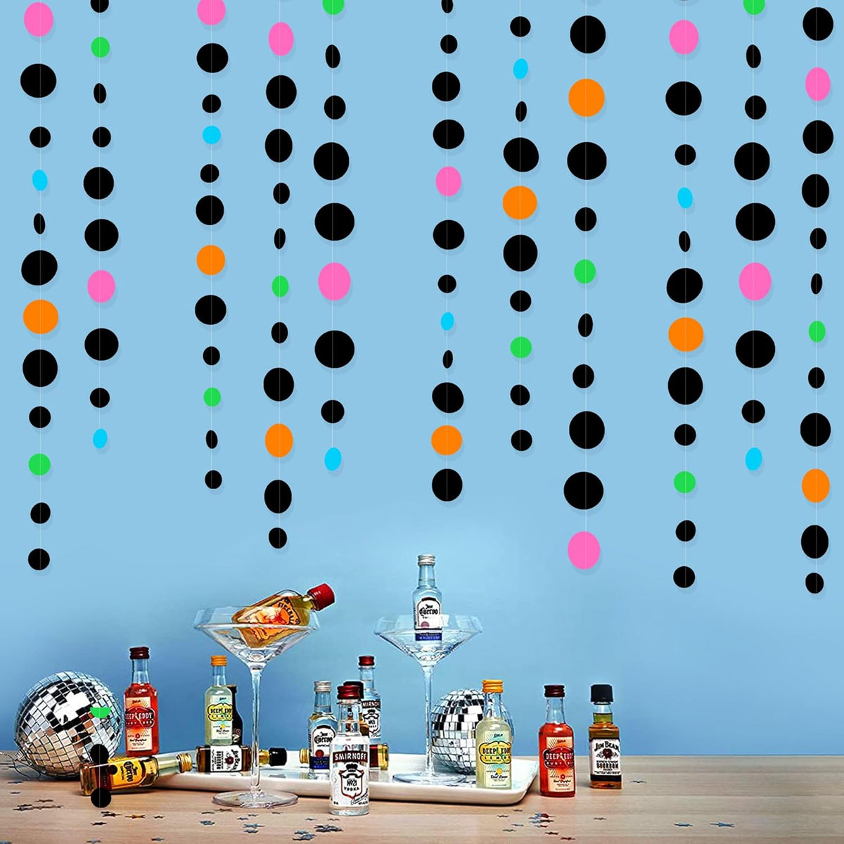 Black and Colorful Circle Dots Hanging Paper Streamer Black Multi-Color Polka Dot Banner for