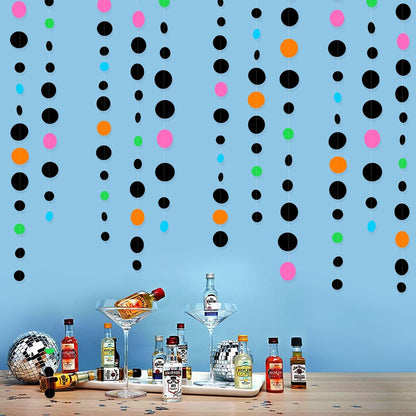 Black and Colorful Circle Dots Hanging Paper Streamer Black Multi-Color Polka Dot Banner for