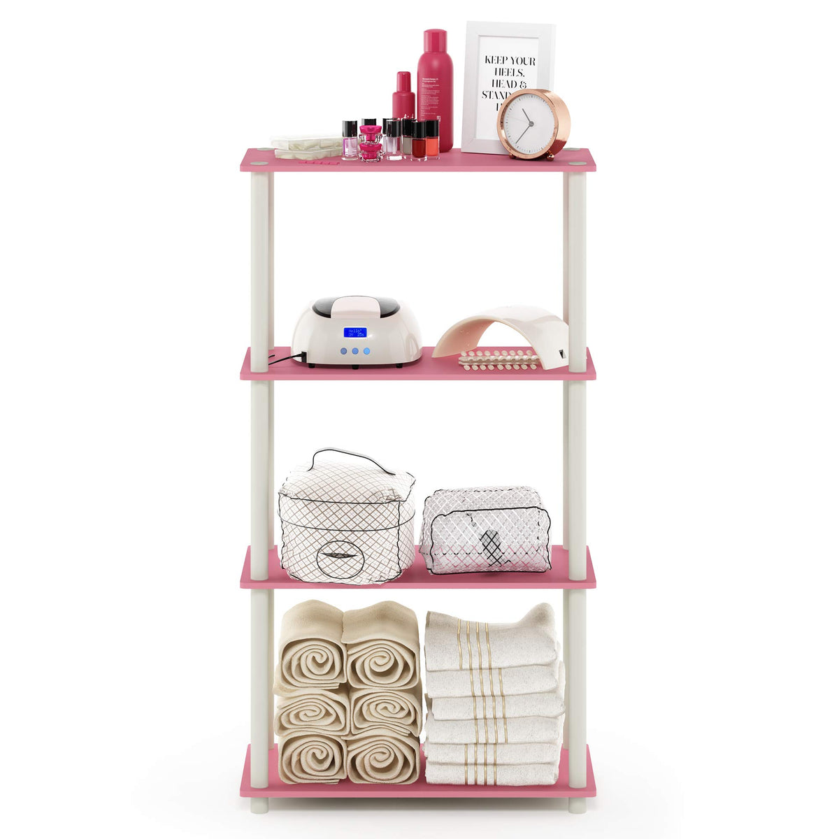 Furinno Turn-N-Tube Storage Shelves, 4-Tier Book Shelf, Corner Shelf, Toolless Open Shelves, for