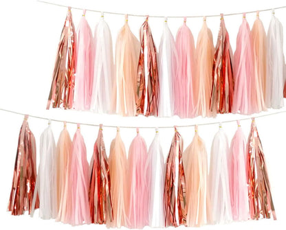 Tissue Tassel Garland and Paper Tassel Banner for Baby Girl Shower Decorations,Pink