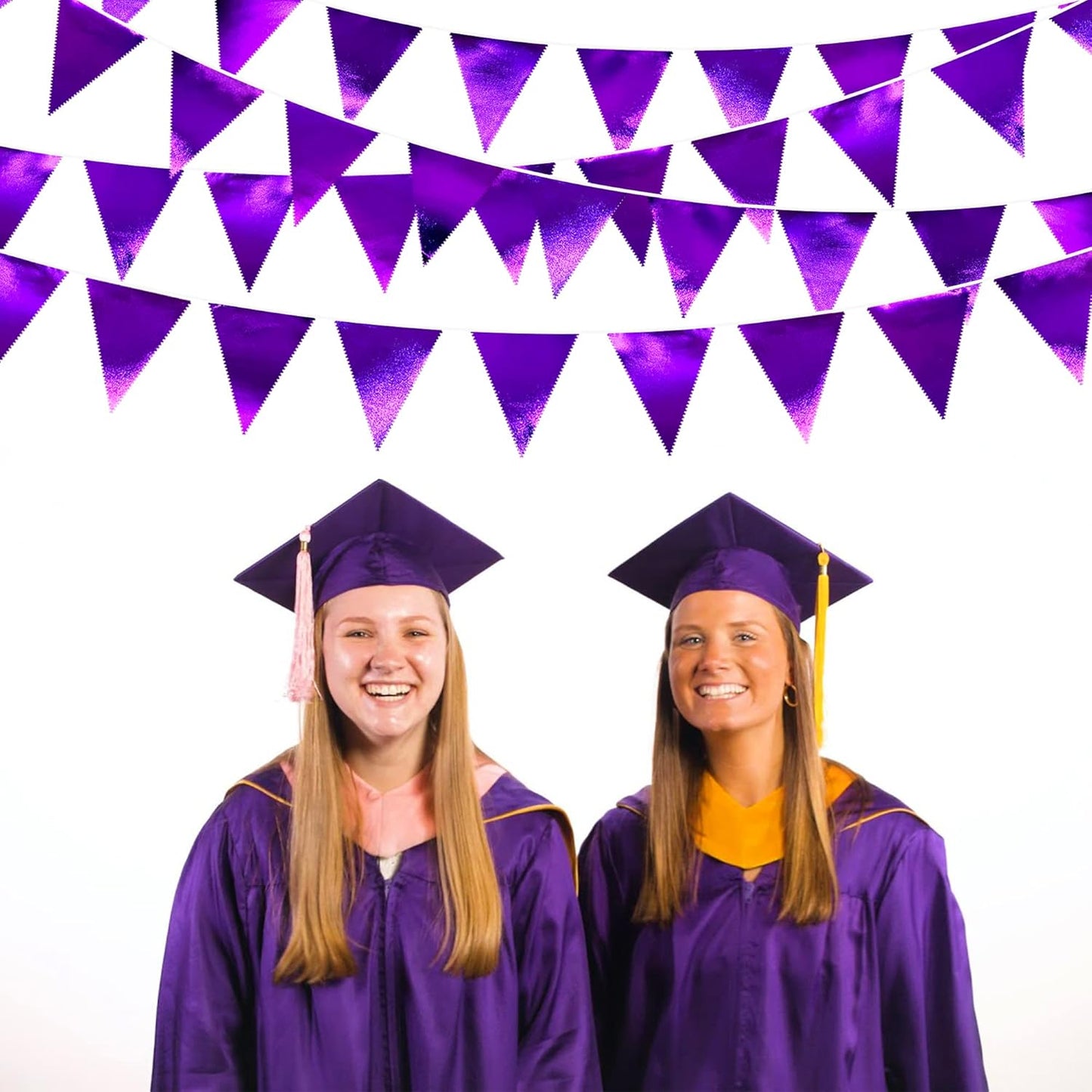 Purple Party Decorations Triangle Pennant Banner Flag Dark Purple Metallic Fabric Bunting Garland