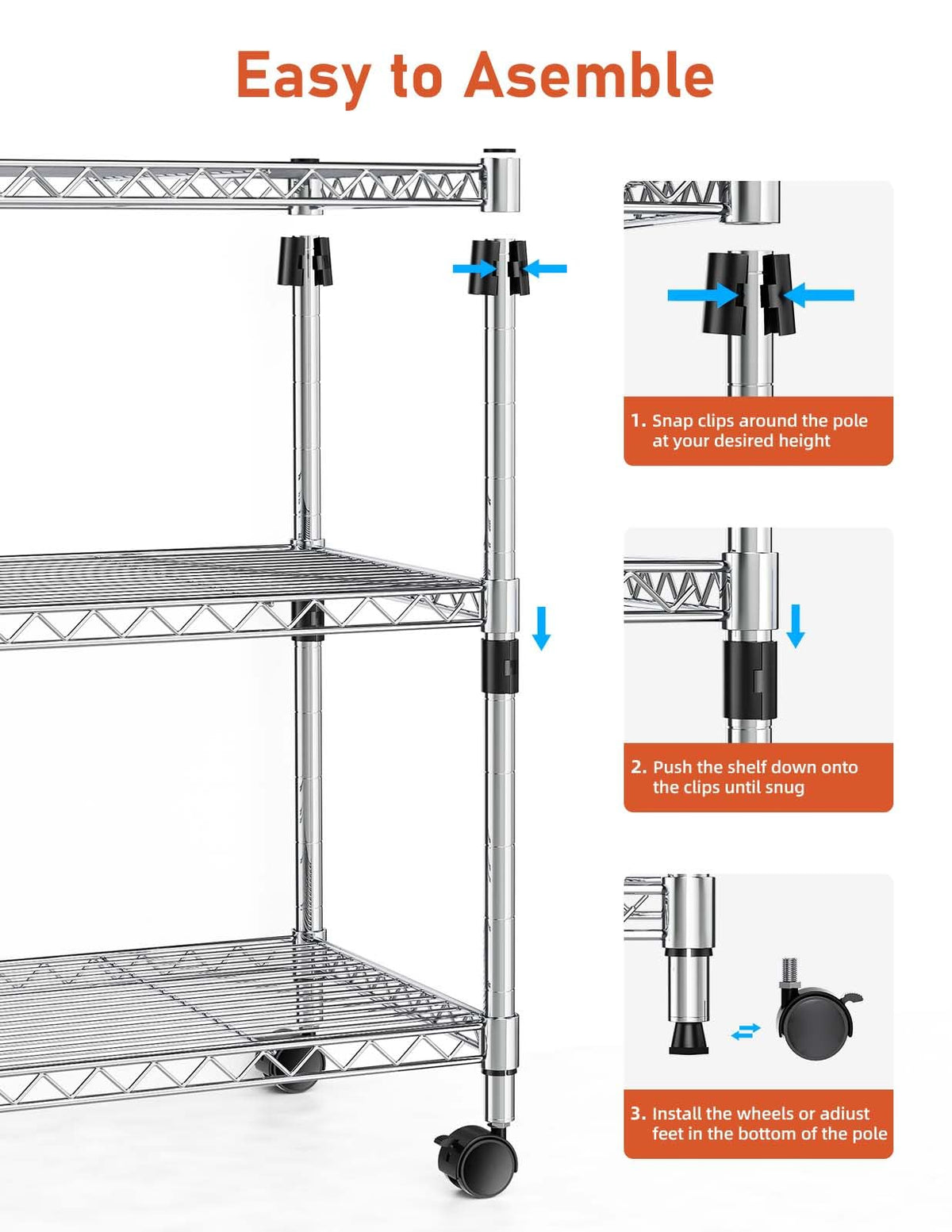 Simple Deluxe 3-Tier Heavy Duty Storage Shelves 750Lb Capacity, 24.02" D x 13.78" W x 21.97" H