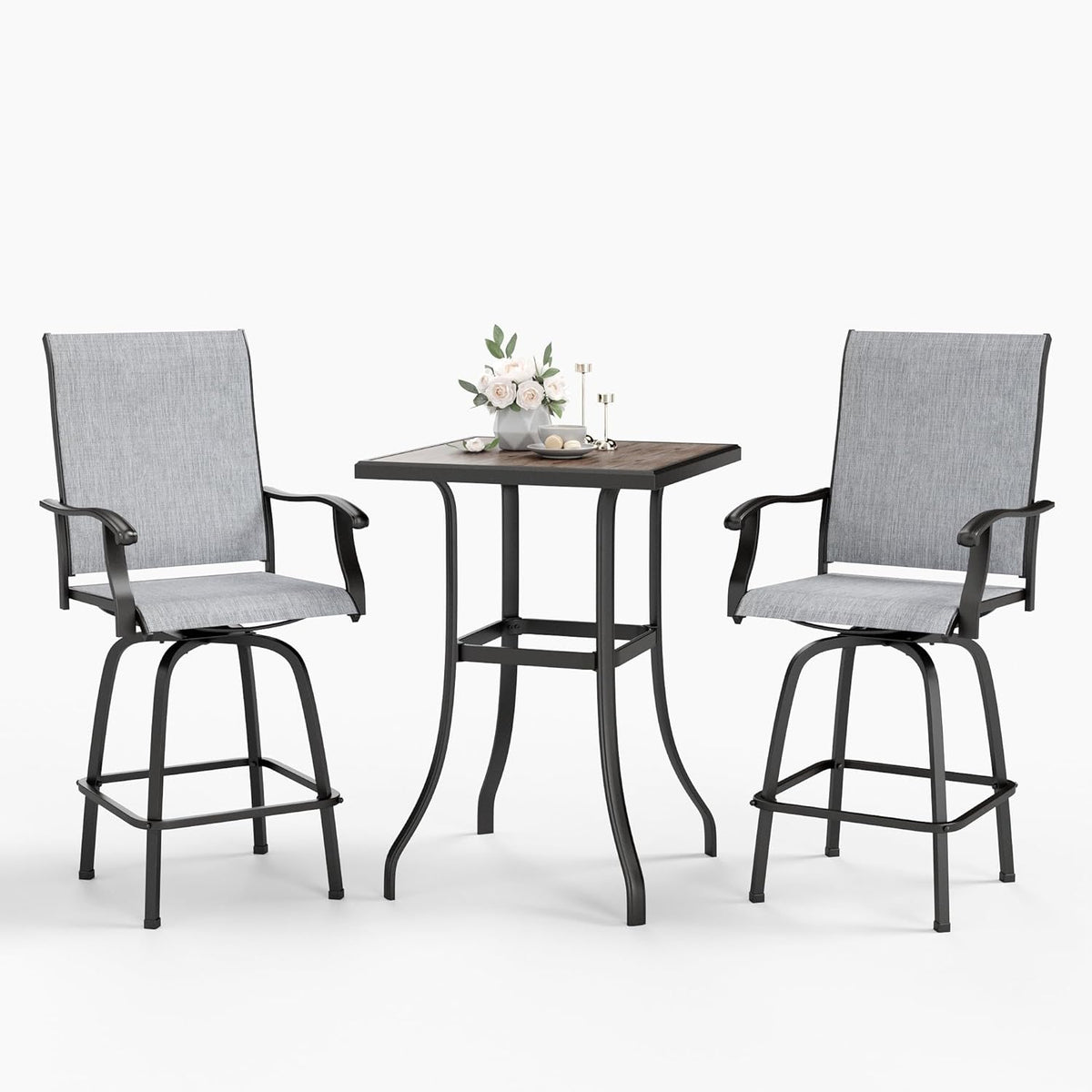 Sophia & William Outdoor Bar Set, Patio Bar Table and Chairs Set, Bar Height Patio Set - 2 x Swivel