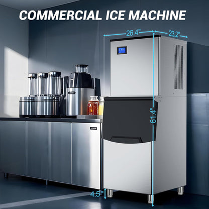 Ice Maker Commercial Ice Machine Large Capacity Stainless Steel 500 Lbs/24H Industrial Ice Machine