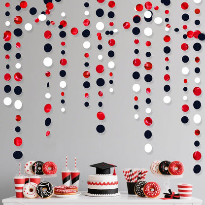 46 Ft Red Black and White Circle Dots Garland Hanging Paper Polka Dots Streamer for Graduations