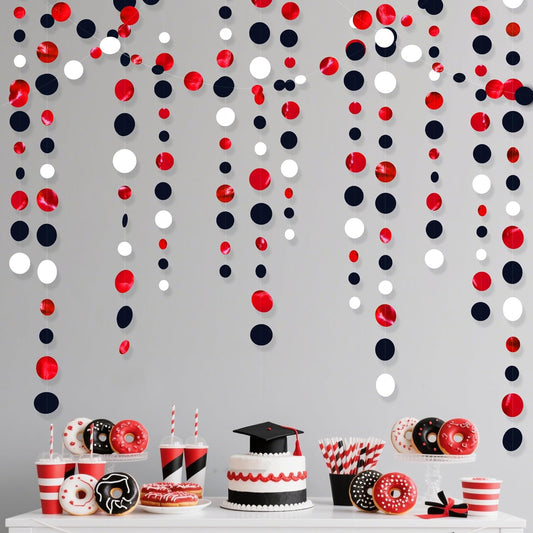 46 Ft Red Black and White Circle Dots Garland Hanging Paper Polka Dots Streamer for Graduations